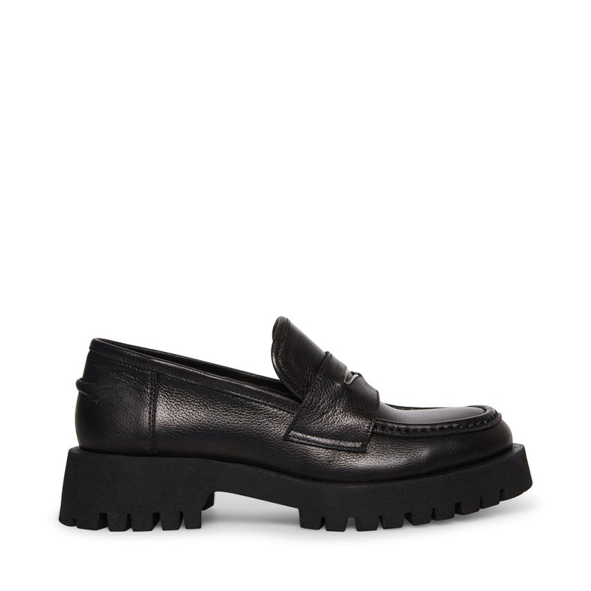 Steve Madden Lawrence Lær Loafers Dame Svarte | HEBPY5826