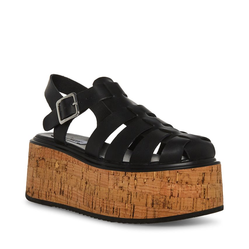 Steve Madden Lazlo Lær Platåsandaler Dame Svarte | ZITKN4539