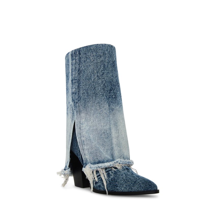 Steve Madden Livvy Denim Fabric Høye Støvletter Dame Blå | PRVFT7218