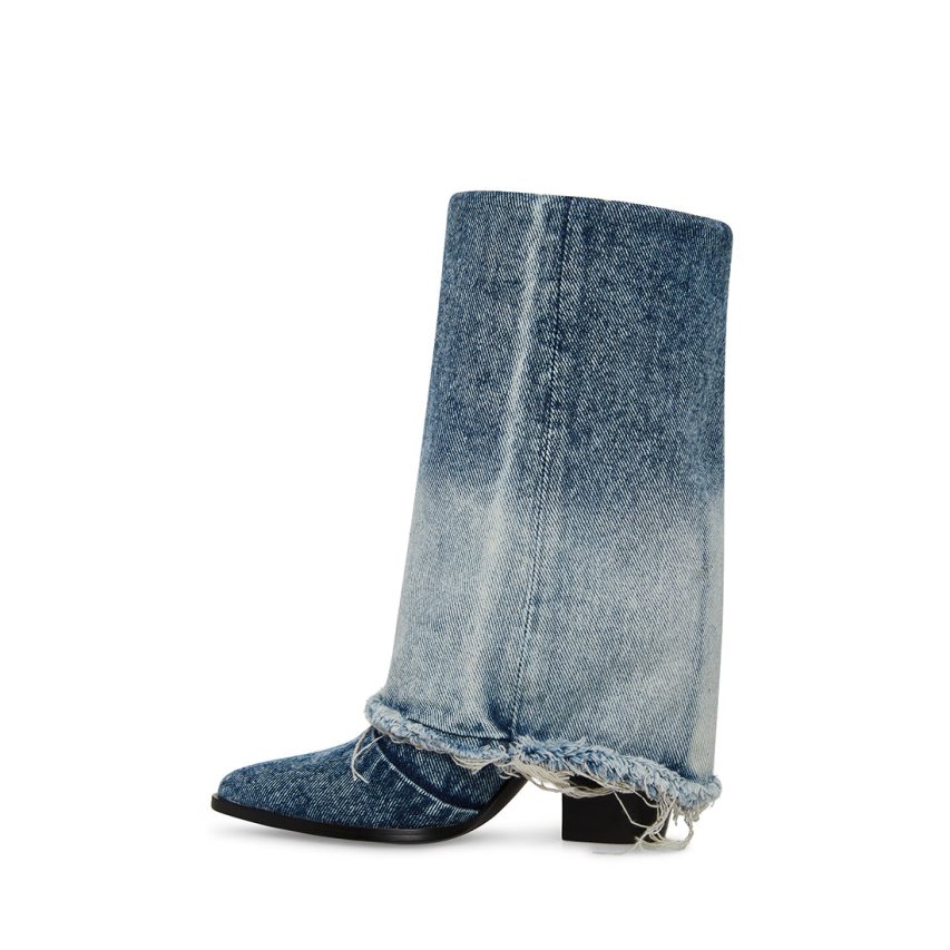 Steve Madden Livvy Denim Fabric Høye Støvletter Dame Blå | PRVFT7218