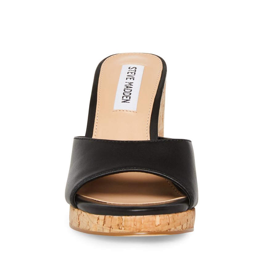 Steve Madden Marvelous Lær Wedge Dame Svarte | NUIJO7192