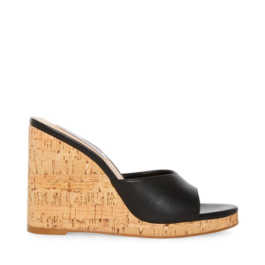 Steve Madden Marvelous Lær Wedge Dame Svarte | NUIJO7192