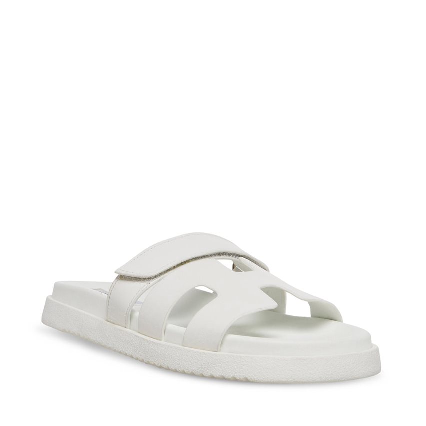 Steve Madden Mayven Lær Flate Sandaler Dame Hvite | WYTOF9650