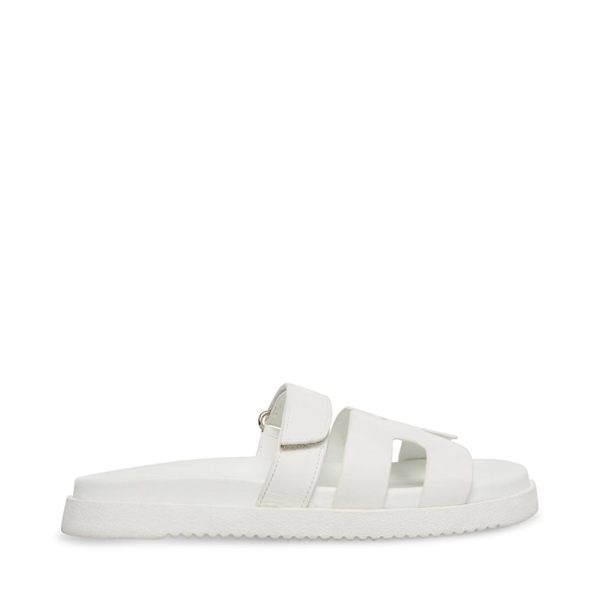 Steve Madden Mayven Lær Flate Sandaler Dame Hvite | WYTOF9650