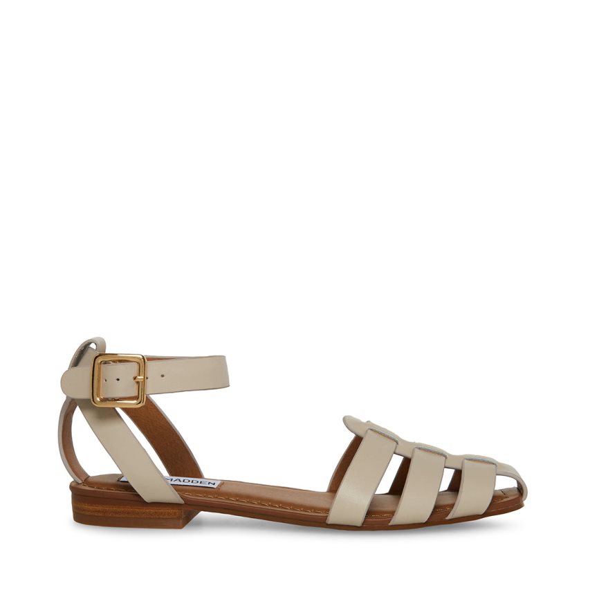 Steve Madden Media Lær Flate Sandaler Dame Beige | GZLRB1730