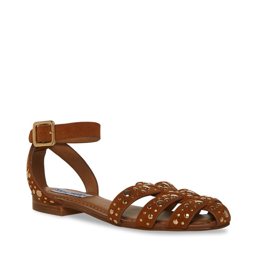 Steve Madden Media-s Semsket Skinn Flate Sandaler Dame Brune | NEADK7302