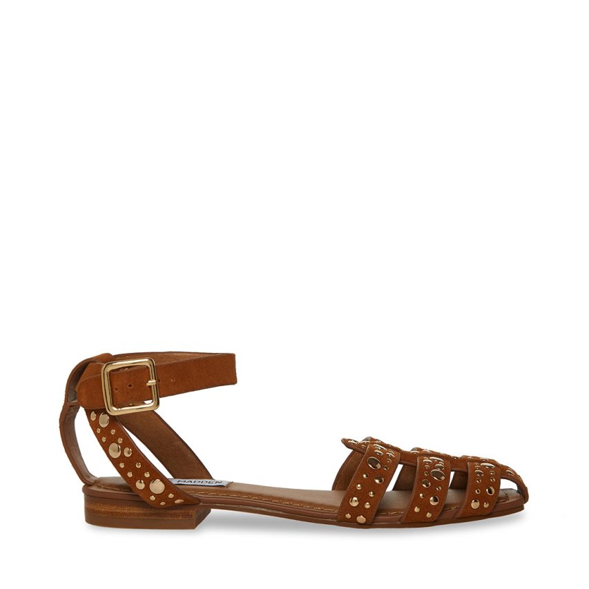 Steve Madden Media-s Semsket Skinn Flate Sandaler Dame Brune | NEADK7302