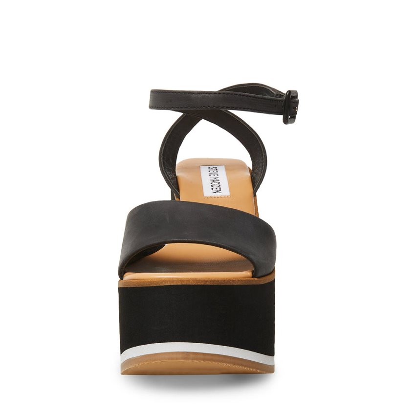 Steve Madden Milan Lær Wedge Dame Svarte | NQZSJ7648