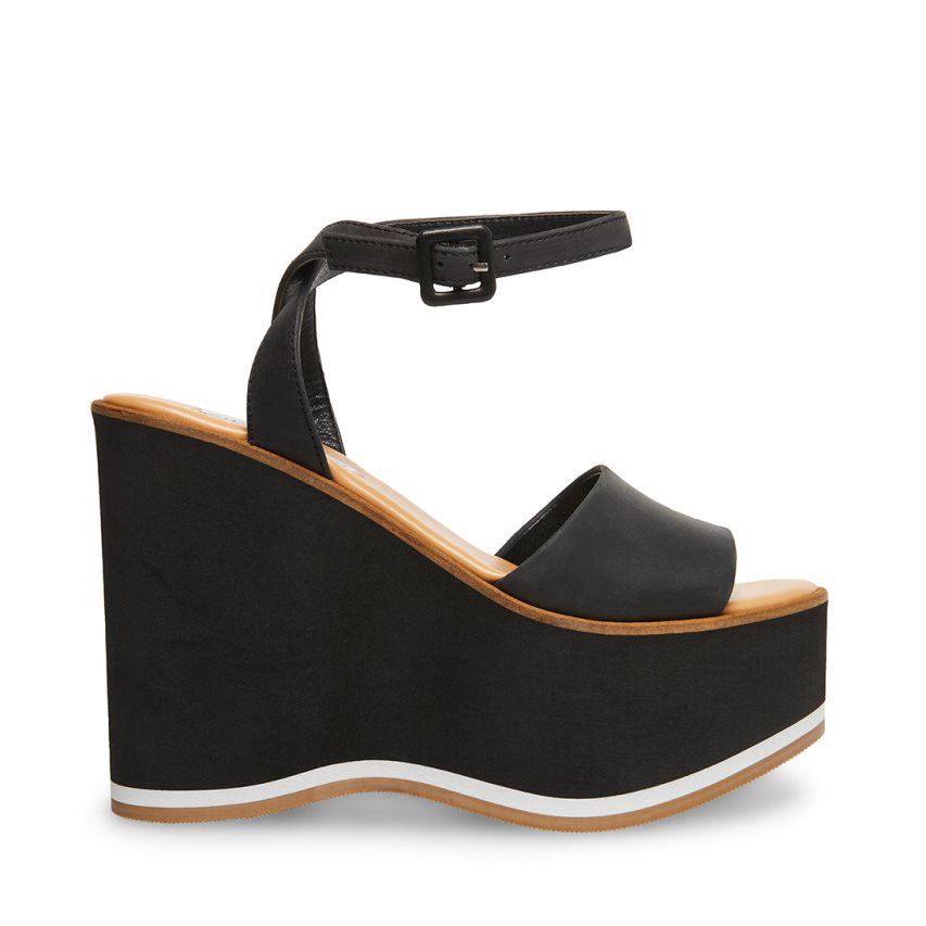 Steve Madden Milan Lær Wedge Dame Svarte | NQZSJ7648