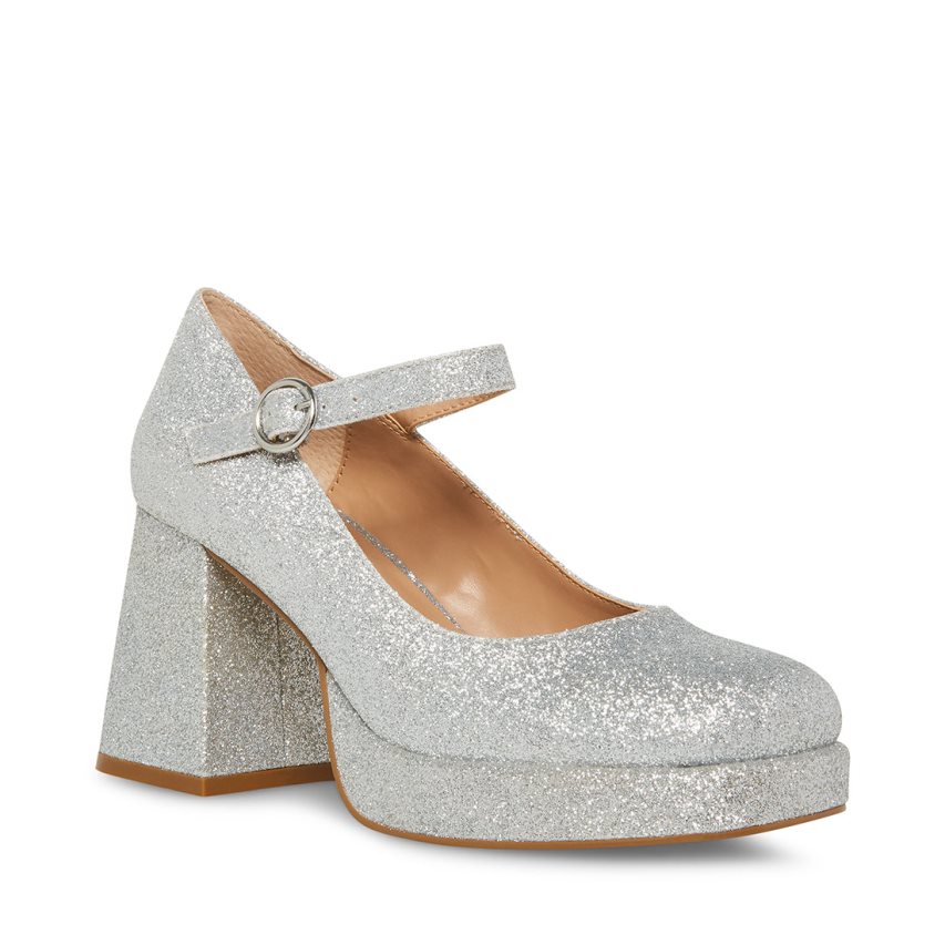 Steve Madden Mingle Glitter Høye Hæler Dame Sølv | WNZDC2490