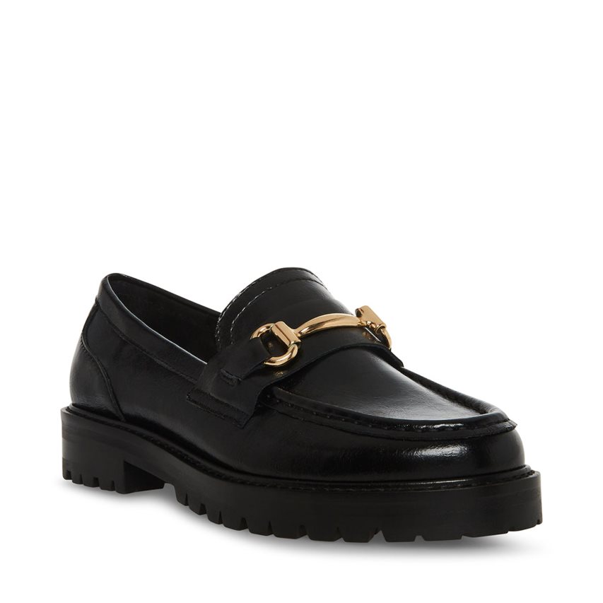 Steve Madden Mistor Lær Loafers Dame Svarte | QXKNH4290