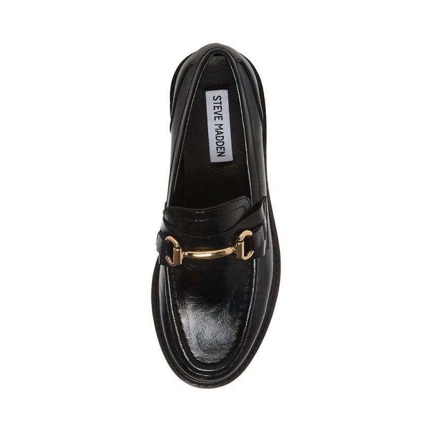 Steve Madden Mistor Lær Loafers Dame Svarte | QXKNH4290