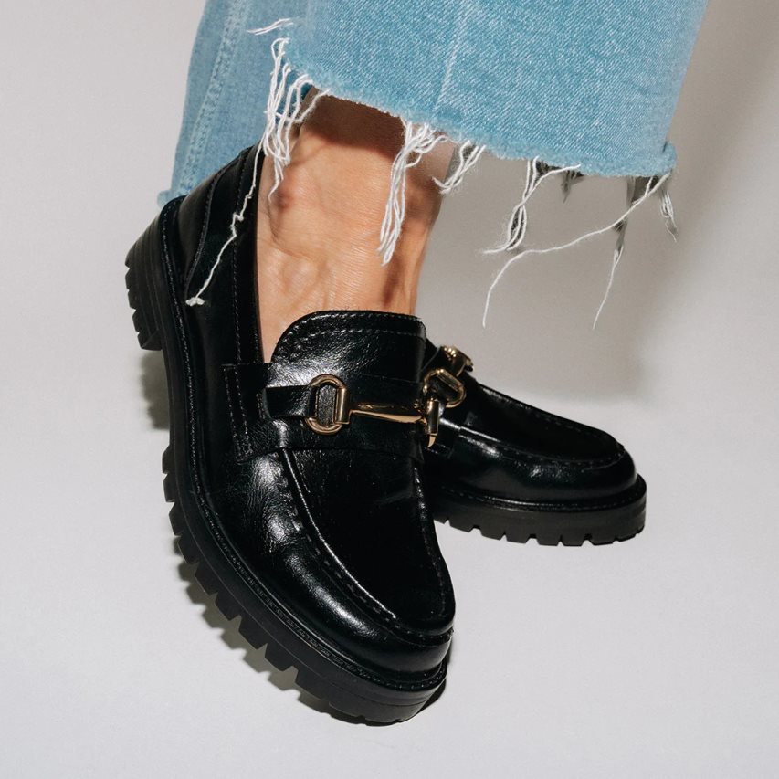 Steve Madden Mistor Lær Loafers Dame Svarte | QXKNH4290