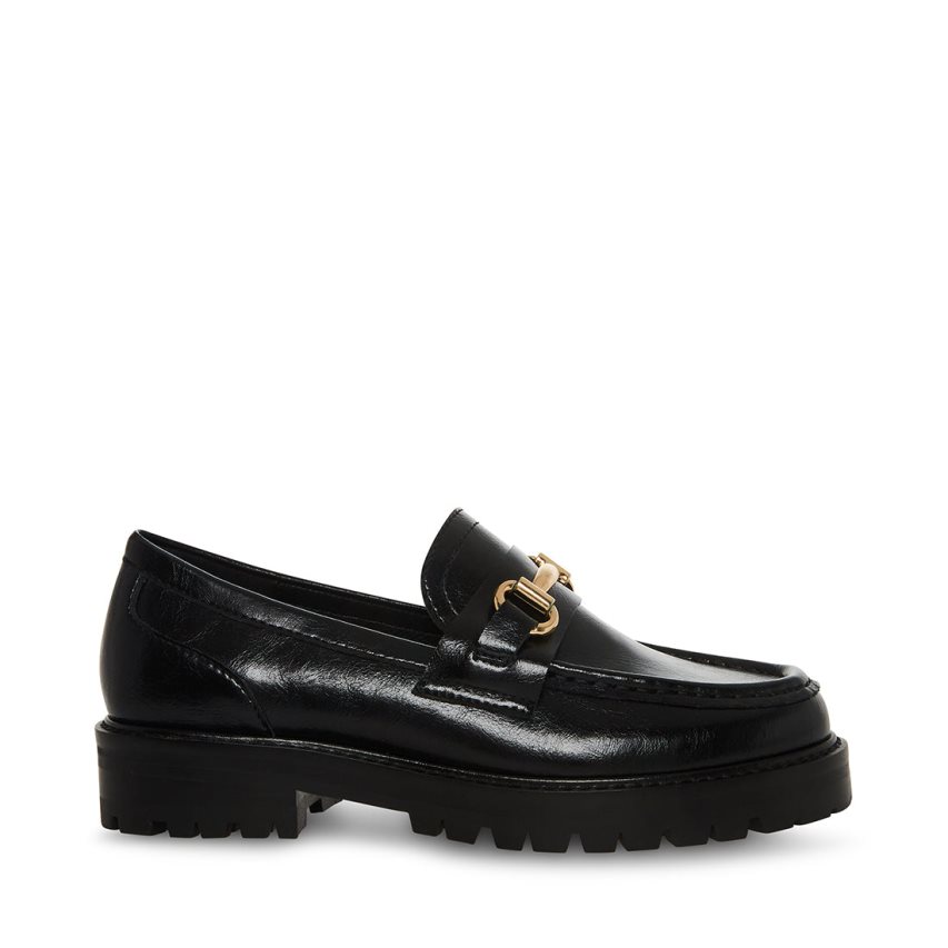 Steve Madden Mistor Lær Loafers Dame Svarte | QXKNH4290