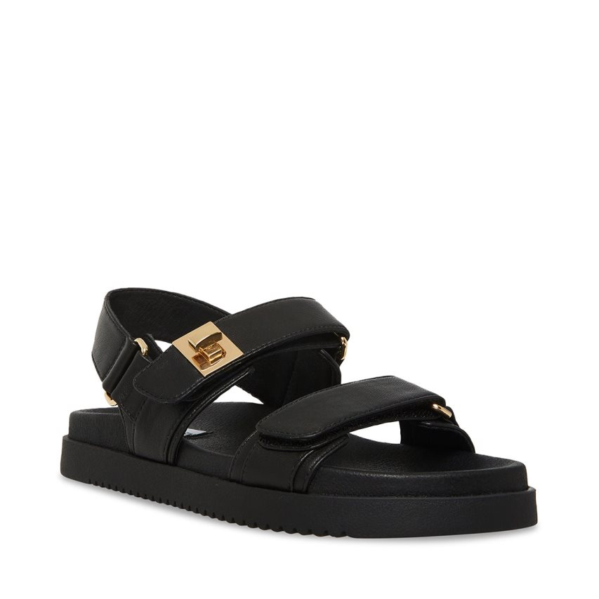 Steve Madden Mona Lær Platåsandaler Dame Svarte | ULCGM7149