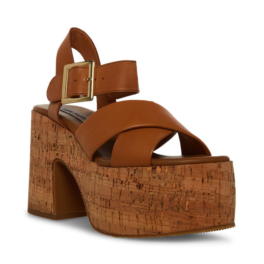 Steve Madden Palmer Lær Platåsandaler Dame Brune | DXUMJ7389