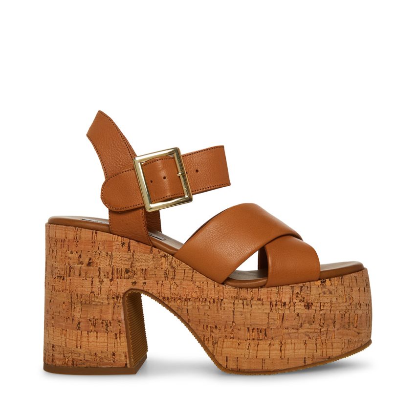 Steve Madden Palmer Lær Platåsandaler Dame Brune | DXUMJ7389