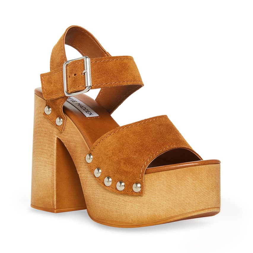 Steve Madden Pammy Chestnut Semsket Skinn Platåsandaler Dame Brune | SPAFU7389