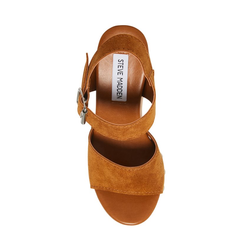 Steve Madden Pammy Chestnut Semsket Skinn Platåsandaler Dame Brune | SPAFU7389