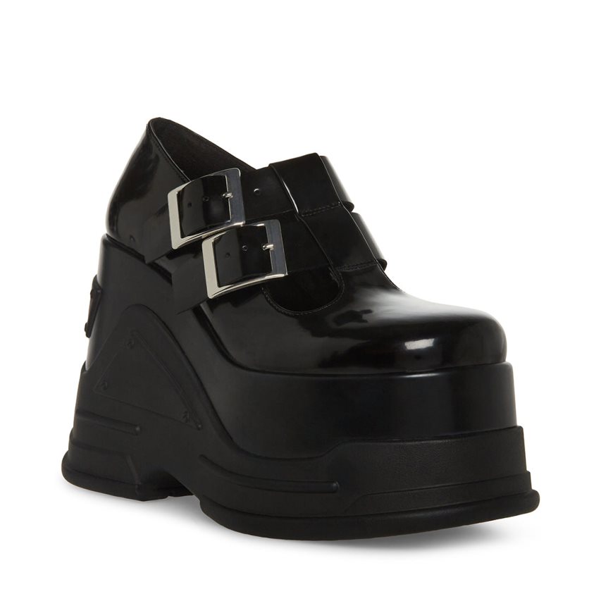 Steve Madden Phase Lær Platform Sko Dame Svarte | ZYEWB8759