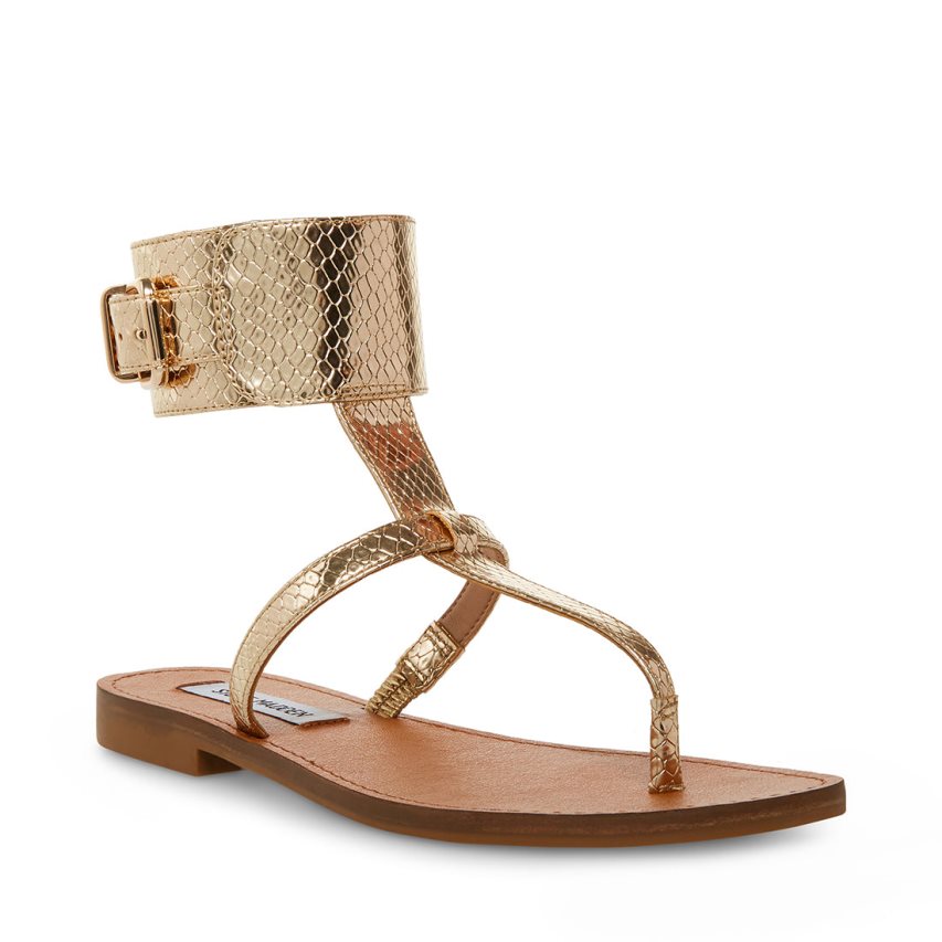 Steve Madden Rico Snake Flate Sandaler Dame Gull | CBWTO7904