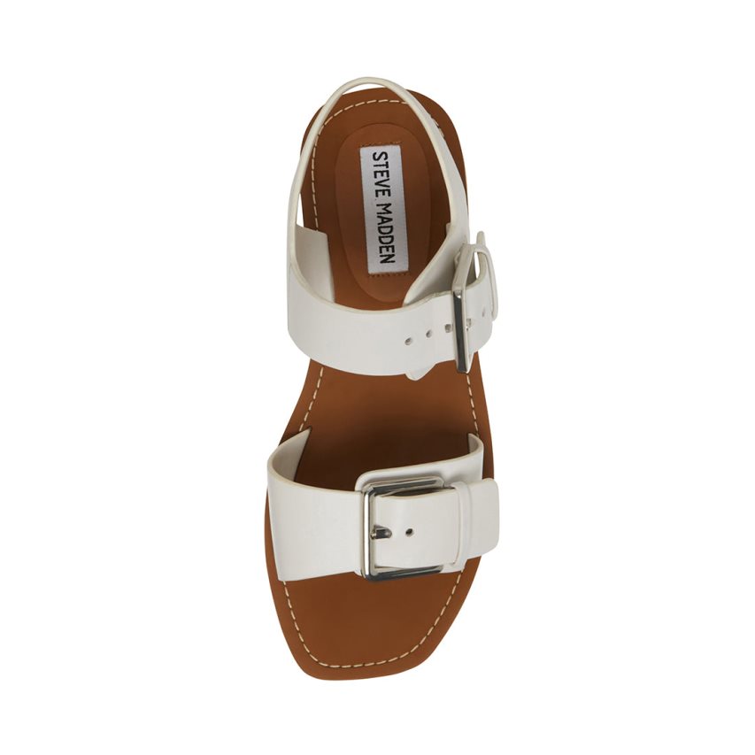 Steve Madden Santo Lær Flate Sandaler Dame Hvite | NPAMO8206