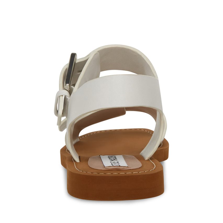 Steve Madden Santo Lær Flate Sandaler Dame Hvite | NPAMO8206