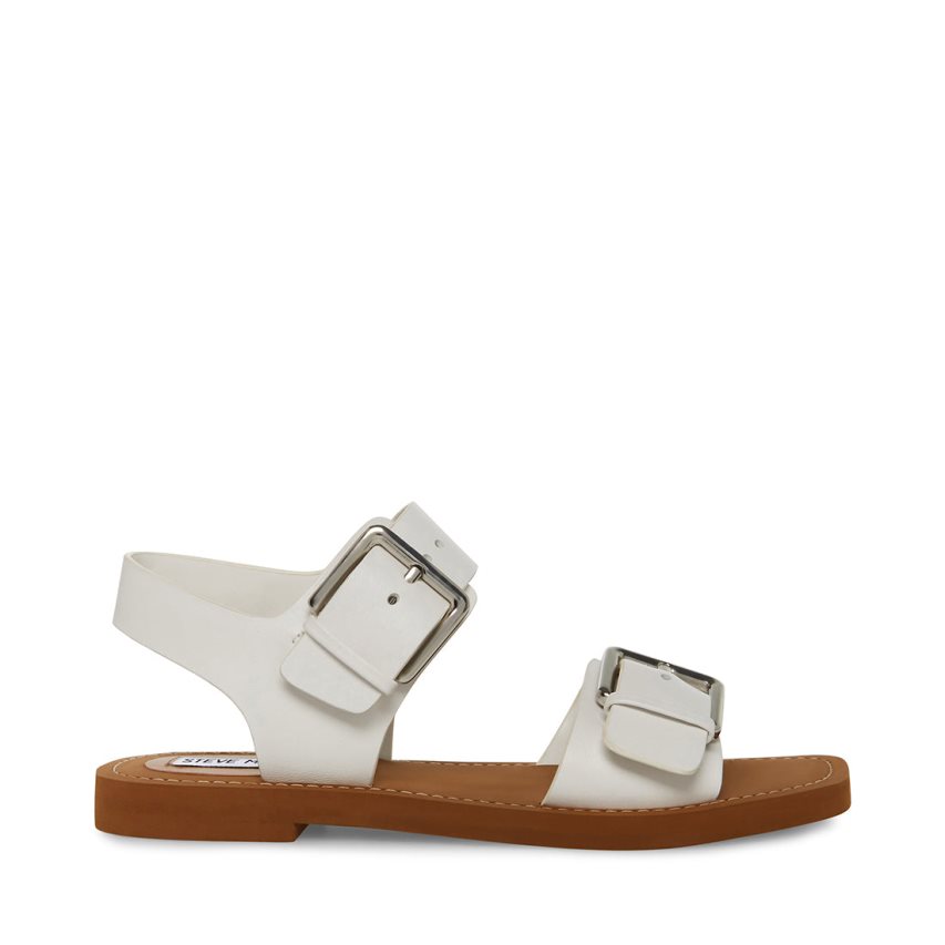 Steve Madden Santo Lær Flate Sandaler Dame Hvite | NPAMO8206