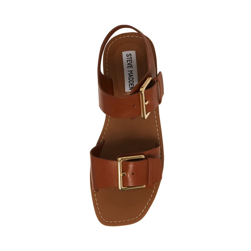 Steve Madden Santo Lær Flate Sandaler Dame Brune | YWJOG7419