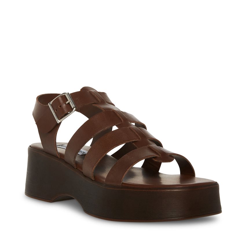 Steve Madden Sarai Lær Platåsandaler Dame Mørke Brune | DCXYW6748