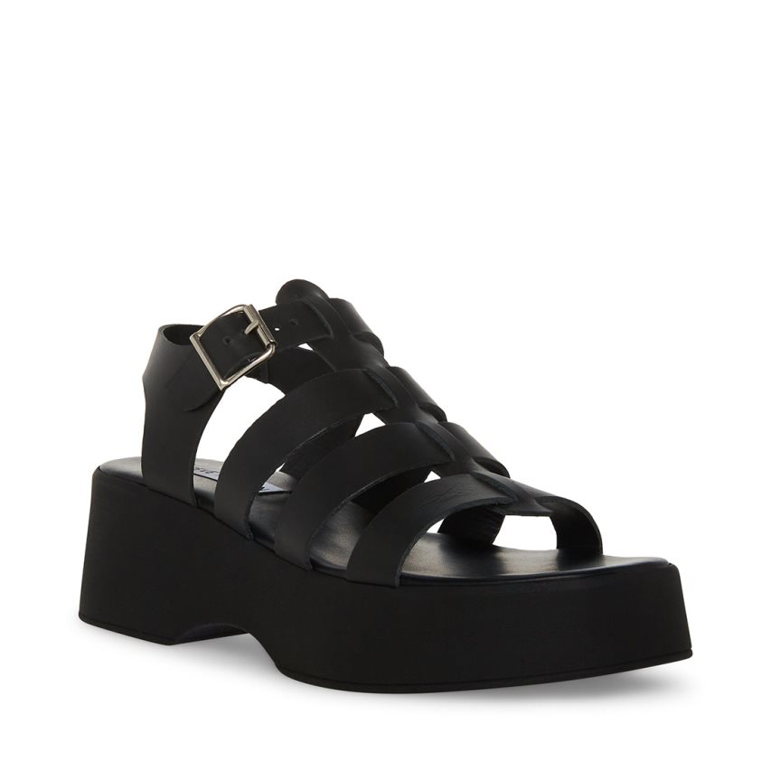 Steve Madden Sarai Lær Platåsandaler Dame Svarte | VRDGK9257