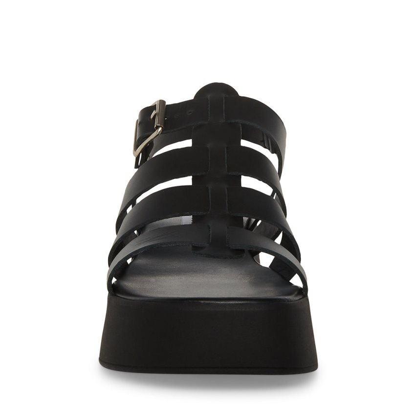 Steve Madden Sarai Lær Platåsandaler Dame Svarte | VRDGK9257