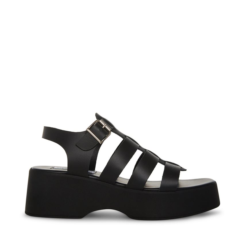 Steve Madden Sarai Lær Platåsandaler Dame Svarte | VRDGK9257