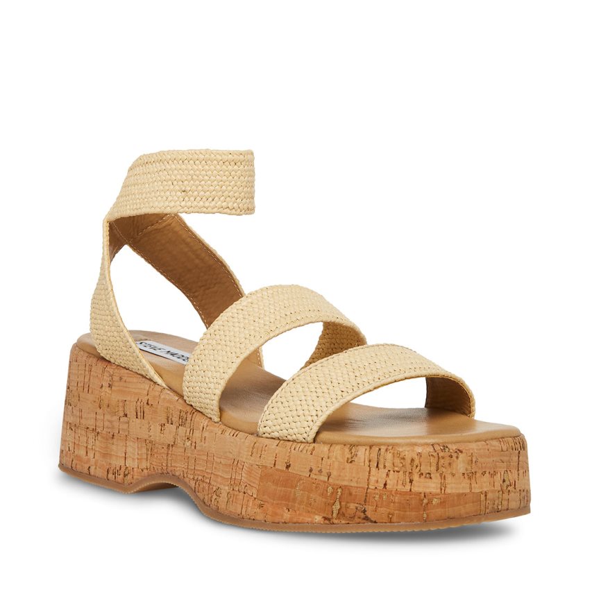 Steve Madden Sashes Raffia Platåsandaler Dame Beige | WSNAT3275