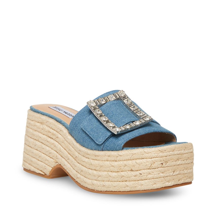 Steve Madden Solana Denim Fabric Platåsandaler Dame Blå | WJDOQ6380