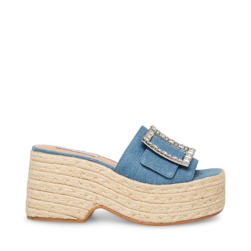 Steve Madden Solana Denim Fabric Platåsandaler Dame Blå | WJDOQ6380