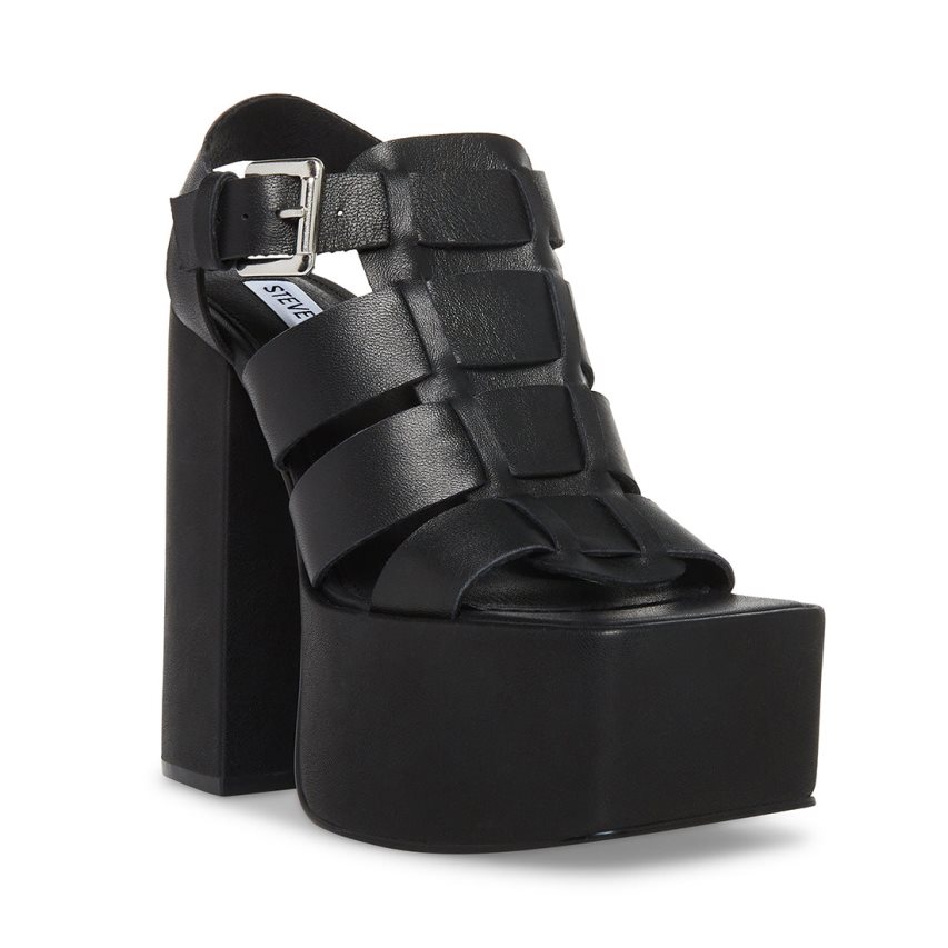 Steve Madden Tranquil Lær Platåsandaler Dame Svarte | JIEXF7219