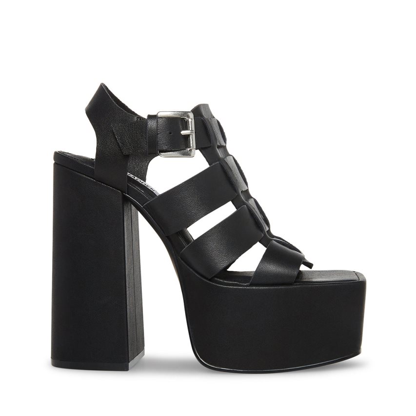 Steve Madden Tranquil Lær Platåsandaler Dame Svarte | JIEXF7219