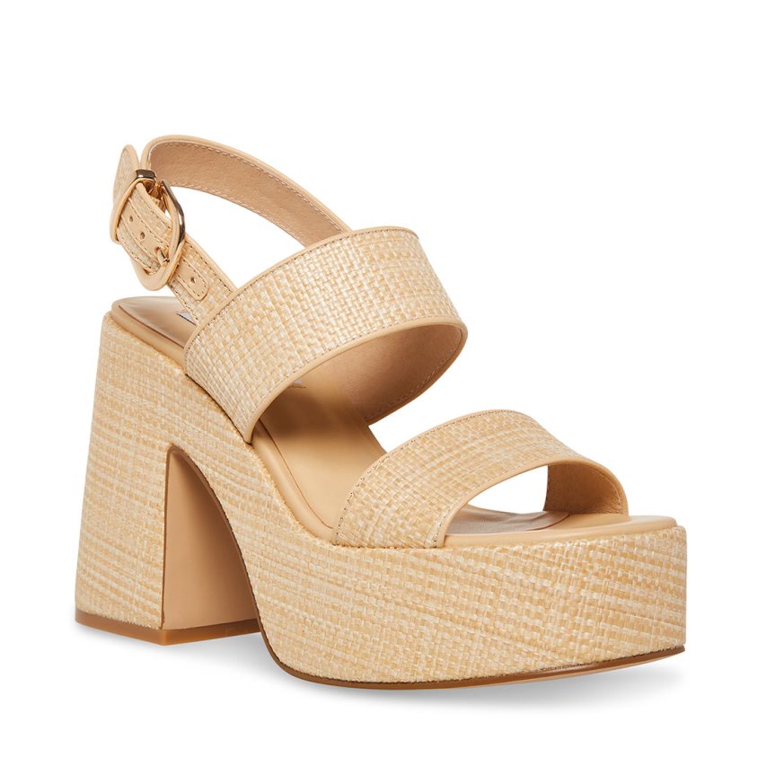 Steve Madden Valory Natural Raffia Platåsandaler Dame Beige | GCBIV1093