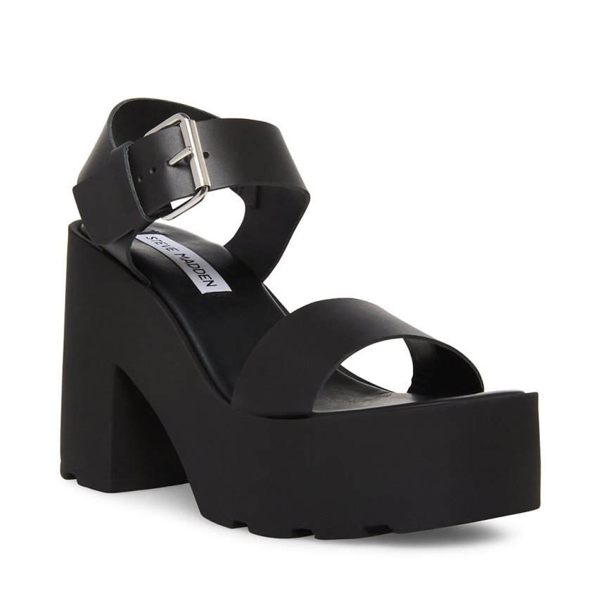 Steve Madden Vesta Lær Platåsandaler Dame Svarte | SBEFX1543