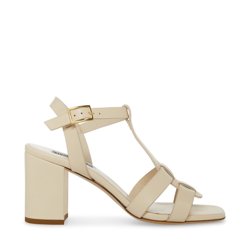 Steve Madden Waverly Lær Sandaler med Hæl Dame Beige | YJXUD9102