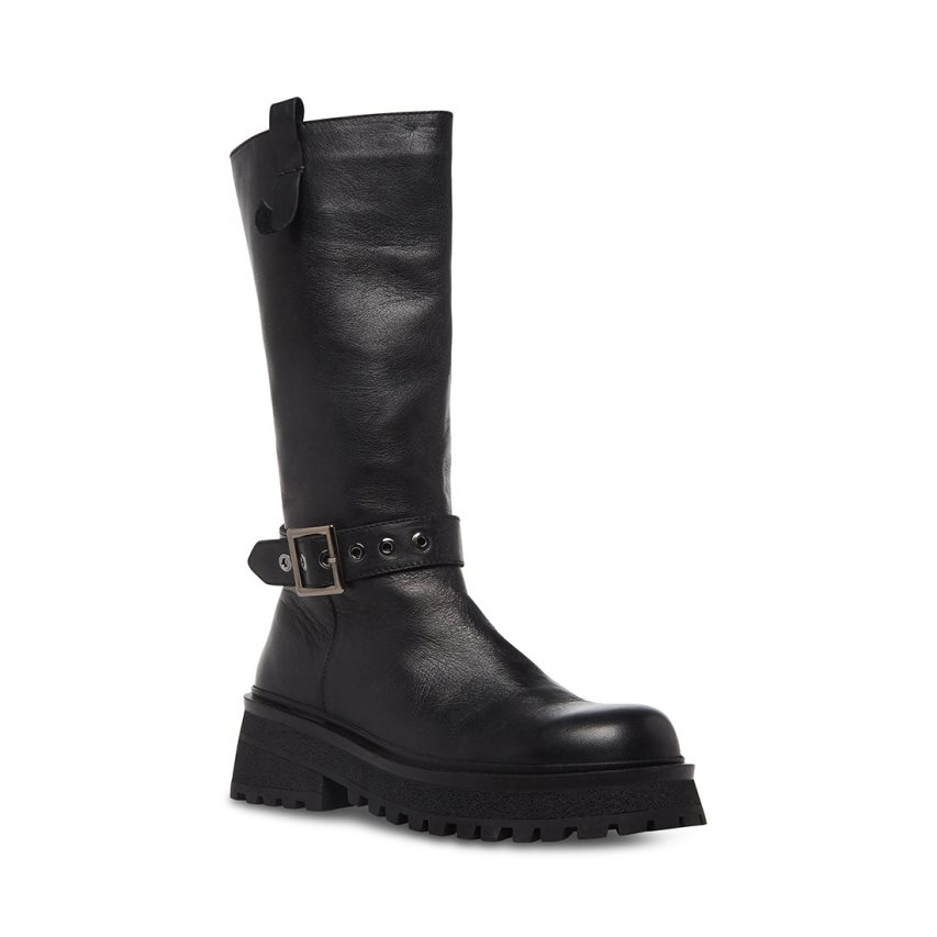 Steve Madden Willow Lær Høye Støvletter Dame Svarte | YTGJK8467