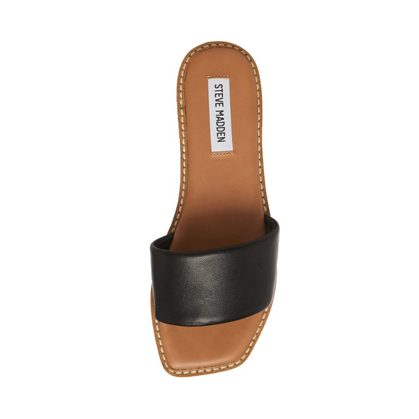 Steve Madden ra Lær Badesandaler Dame Svarte | RBUHZ5279