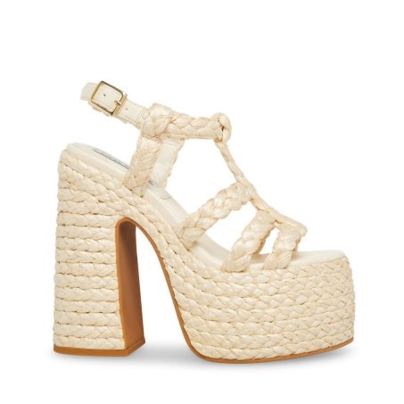 Steve Madden Antonella Raffia Platåsandaler Dame Pisket Krem | JCHAZ8594