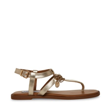 Steve Madden Azalia Lær Flate Sandaler Dame Gull | OUBEG1274