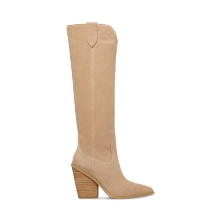 Steve Madden Brondy Semsket Skinn Knehøye Støvletter Dame Beige | XZUWH1069