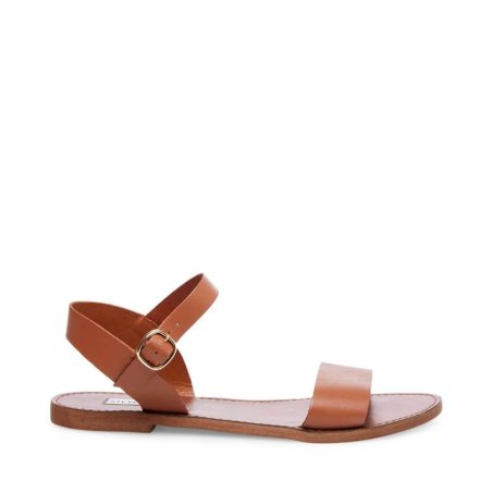 Steve Madden Donddi Lær Flate Sandaler Dame Brune | EHNLQ9150