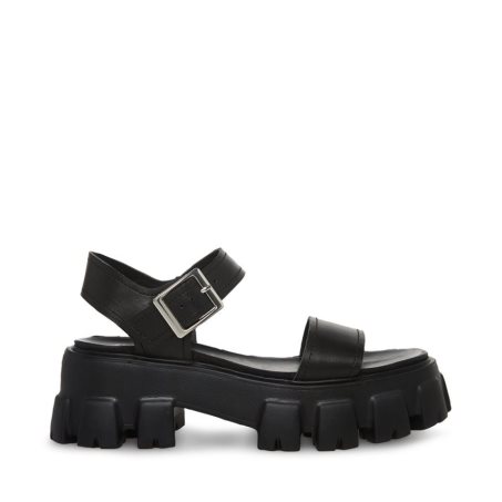 Steve Madden Ellie Lær Platåsandaler Dame Svarte | QOKSL5064