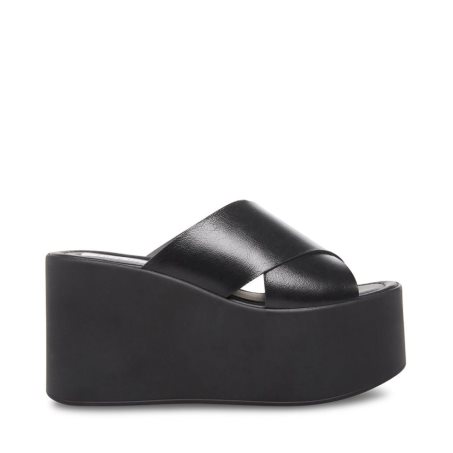 Steve Madden Kody Lær Wedge Dame Svarte | BUEJP2769