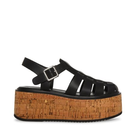 Steve Madden Lazlo Lær Platåsandaler Dame Svarte | ZITKN4539